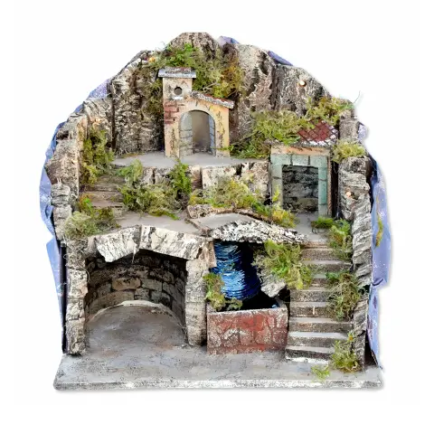 Presepe con Cascata e Luci 39x30x38 cm – Rossi Rosa