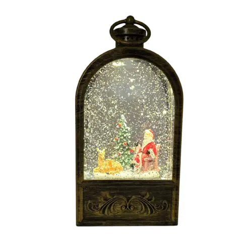 Lanterna Glitter LED H24cm Marrone con Musica Natalizia