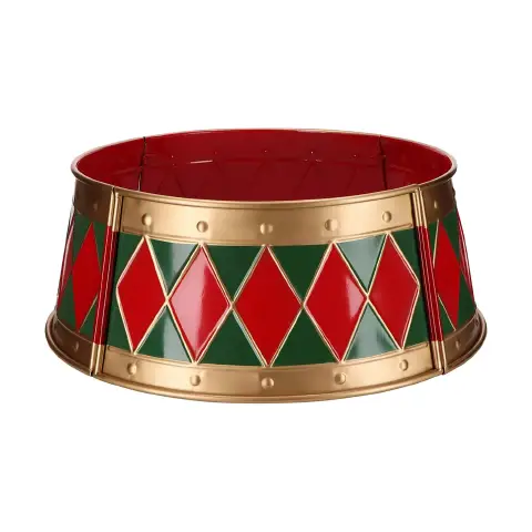 Copribase in Metallo Rosso Verde Oro Ø66 cm per Albero Natale