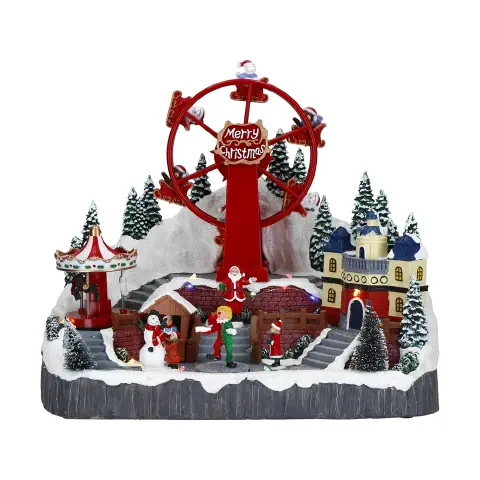 Carillon Natale Parco Giochi con Giostre Animate LED 36cm