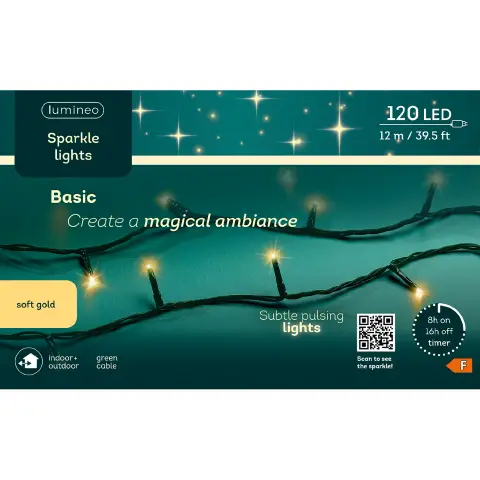 Luci Natale Esterno 120 LED Soft Gold 12 m IP44 Timer