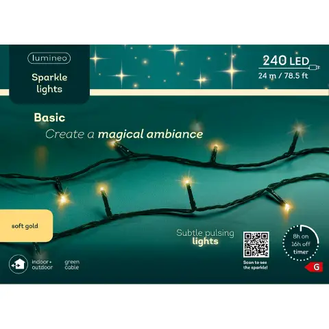 Luci Natale Esterno 240 LED Sparkle 24m Soft Gold IP44