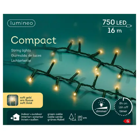 Luci Natale 750 LED Compact Soft Gold 16m Esterno IP44