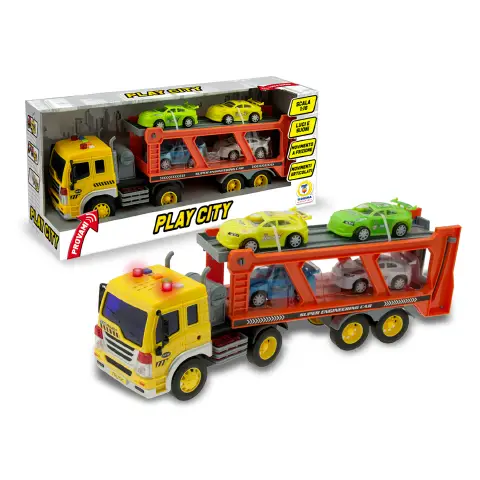 Play City - Tir Trasporti Pesanti 1:16 Con Frizione Luci E Suoni  Con 4 Veicoli