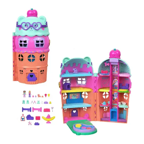 Polly Pocket Casetta Gelato con 2 Mini Bambole e 30 Accessori