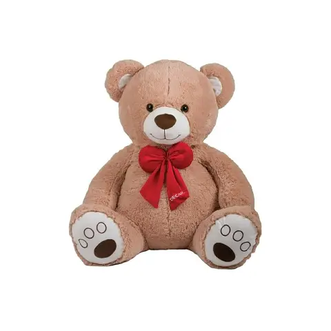 Peluche Orso Seduto Beige Con Fiocco Rosso 80Cm