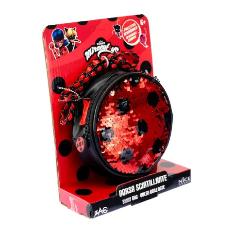 Borsa Miraculous Lady Bug Paillettes Reversibili con Tracolla