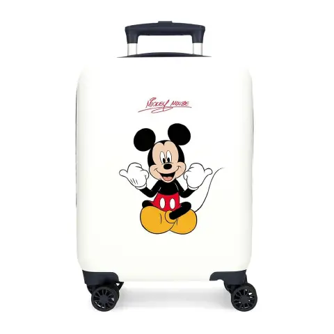 Valigia Mickey Cheerful 50cm ABS Bianca 4 Ruote Bimbo