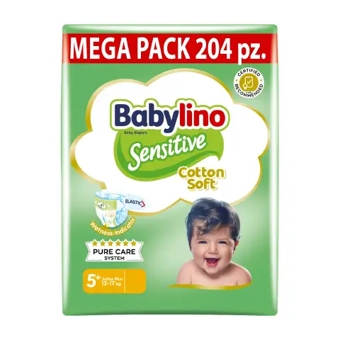 Babylino Sensitive Pannolini Taglia 5+, Junior Plus (12-17Kg), 68 Unità - confezione 3 pz