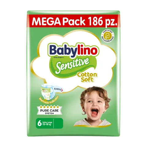 Babylino Sensitive Pannolini Taglia 6, Extra Large (13-18Kg), 62 Unità - confezione 3 pz