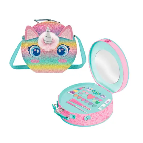 Valigetta Trucco Unicorno Glitter con Specchio e Tracolla