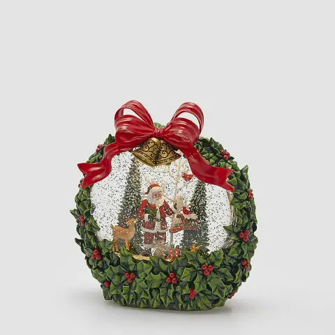 Villaggio Natalizio Corona con Babbo Natale LED Musica e Movimento 21cm