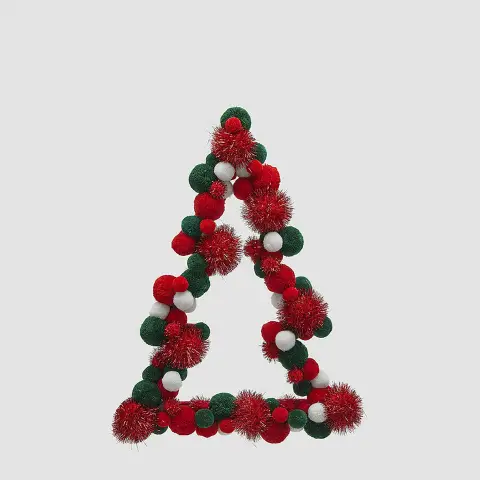 Albero Natalizio Pompon da Appendere 45cm Rosso Verde EDG