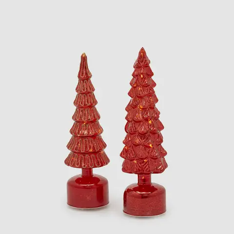 Pino Twist Natalizio in Vetro con LED Rosso 35cm EDG