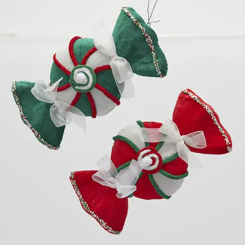 Addobbo Natalizio Caramella Stoffa 29cm Rosso Verde 2 Assortiti