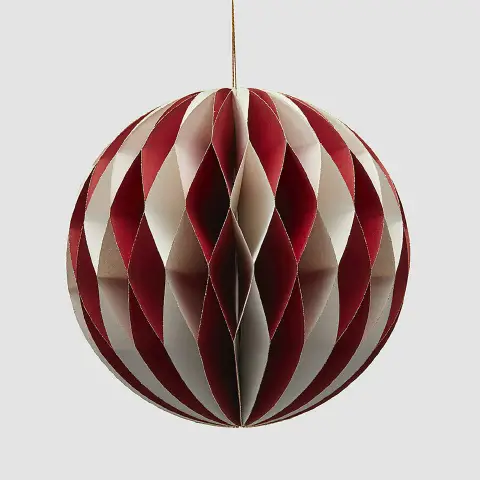 Palla Natalizia Origami 15cm Bianco Rosso Decorazione Albero