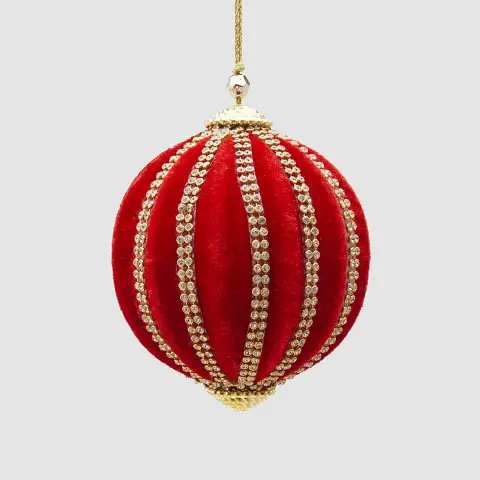 Palla Natalizia Velluto Rosso con Spicchi 10cm EDG Elegante