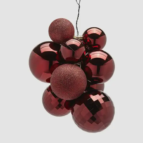 Addobbo Natale Grappolo Palline MirrorMix 10pz Burgundy EDG
