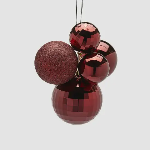 Addobbo Natale Grappolo Palline MirrorMix 5pz Burgundy EDG