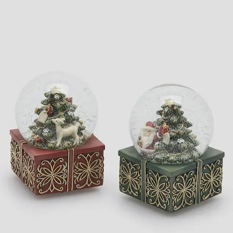 Carillon Sfera di Neve Natale Babbo o Cerbiatto H14,5cm EDG