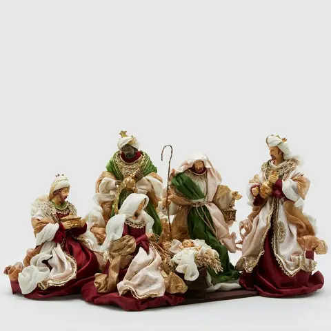 EDG Natività King con Re Magi Statuette 36cm Verde Rosso