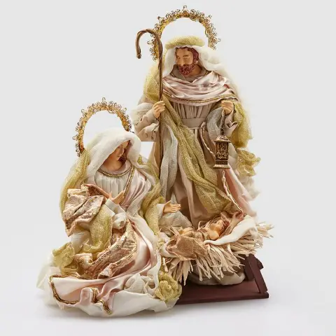 Natività Natalizia in Tessuto con Culla H50cm Oro Bianco