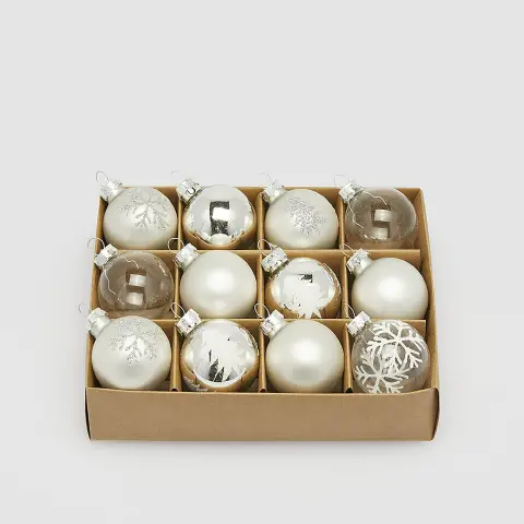 EDG Addobbo Natale Palle Pini Set 12pz Ø4cm Bianco Argento