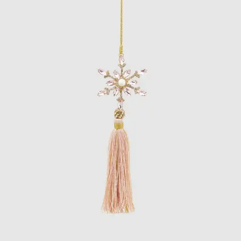 Decorazione Natalizia Fiocco Con Diamanti Rosa E Nappa Elegante H21 Pink
