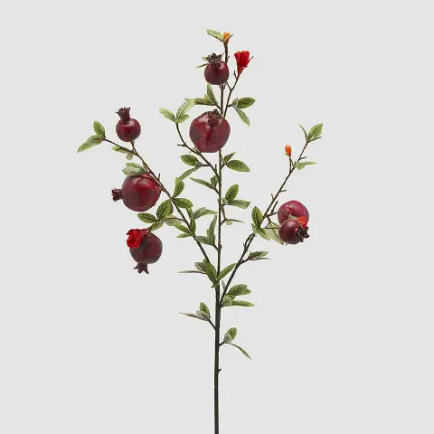 Ramo Decorativo Natalizio Melograno con Foglie Burgundy H76