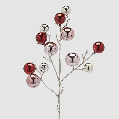 Ramo Natalizio con Palle Mix Rosa e Argento Decorazione H53