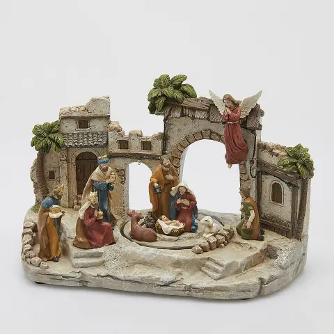 Presepe Natalizio Diorama con Luci LED, Musica e Movimento H22,5