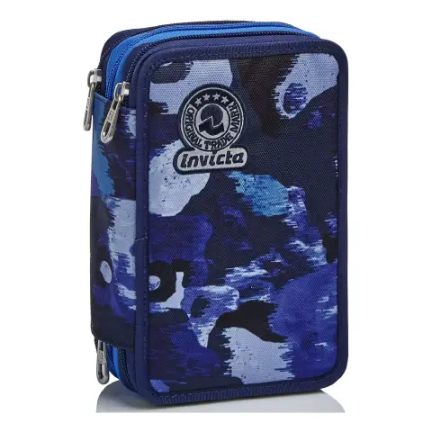 Astuccio Scuola Completo Seven 3 Zip Camo Shade Blu