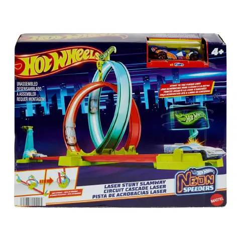 Hot Wheels Neon Speeders Laser Stunt Track Set con Auto Inclusa