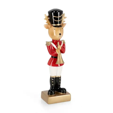 Soldatino Renna con Tromba Natale Decorazione in Resina 27,5cm