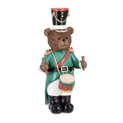 Orso Alfred con Tamburo Decorazione Natalizia in Resina 23cm