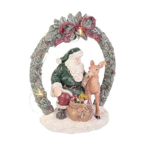 Babbo Tyson Verde con Coronacina LED Decorazione Natalizia 22,5cm