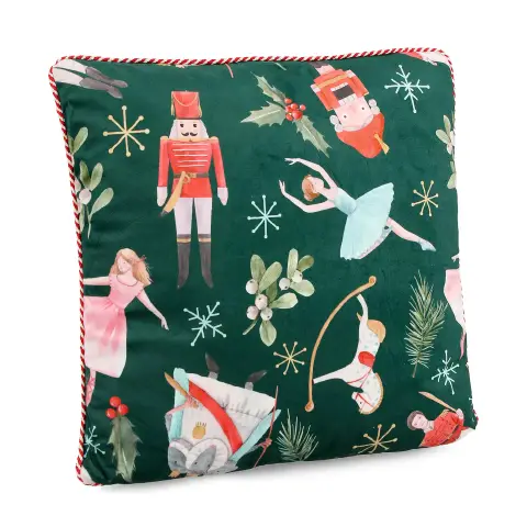 Cuscino Natale Schiaccianoci Lukas 45x45 Effetto Velluto Verde