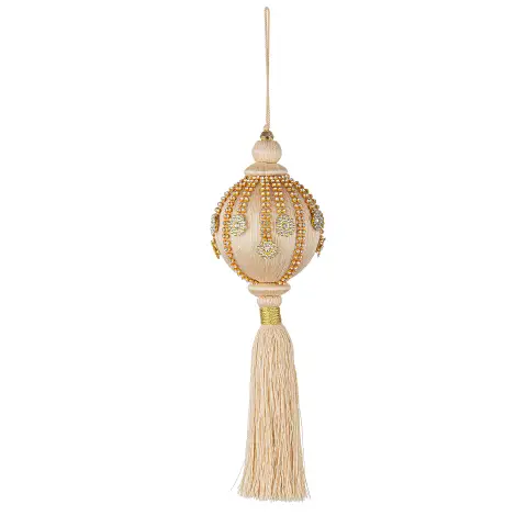 Sfera Natalizia con Nappa e Strass Beige Oro