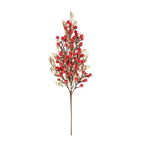 Ramo Jewell Oro Con Bacche Rosse Decorazione Natalizia 70cm