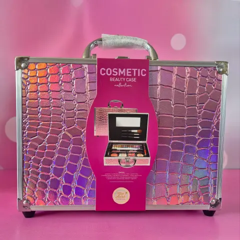 Beauty Case In Alluminio 46 Pezzi Finitura In Coccodrillo Rosa