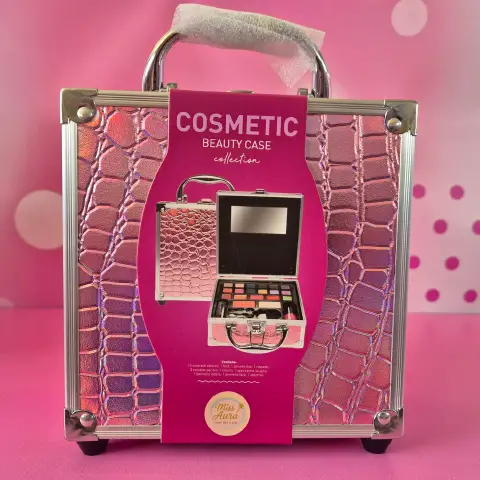 Mini Beauty Case In Alluminio Con Copertura In Coccodrillo Rosa