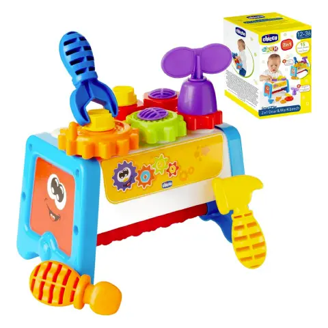 Chicco Cassetta degli Attrezzi 2 in 1, Banco da Lavoro per Bambini con Attrezzi Giocattolo