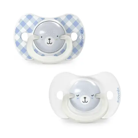 Succhietto Per La Notte Con Tettina In Silicone - Si Illumina Al Buio 2 Pezzi Azzurro 0/6m