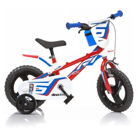 Bicicletta Bambino 12" Bianco - Rosso - Blu Con Rotelline Stabilizzatrici