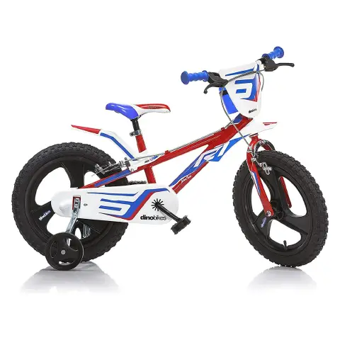 Bicicletta Bambino 14" Bianco - Rosso - Blu Con Rotelline Stabilizzatrici