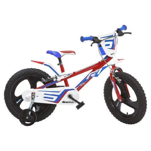 Bicicletta Bambino 16" Bianco - Rosso - Blu Con Rotelline Stabilizzatrici