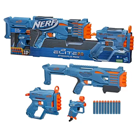 Nerf Elite 2.0 Stockpile Pack 3 Blaster + 10 Dardi