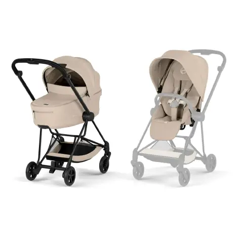 Mios Comfort Cozy Beige 2in1 Con Navicella Richiudibile-Passeggino con Telaio Matt Black