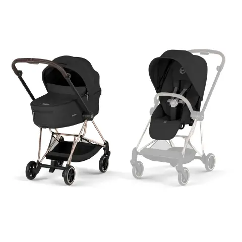 Mios Comfort Sepia Black 2in1 Con Navicella Richiudibile-Passeggino con Telaio Rosegold