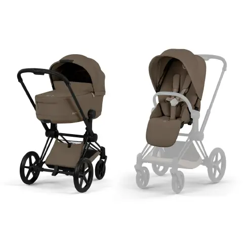 Priam Comfort Coconut Brown 2in1 Con Navicella Richiudibile-Passeggino con Telaio Matt Black